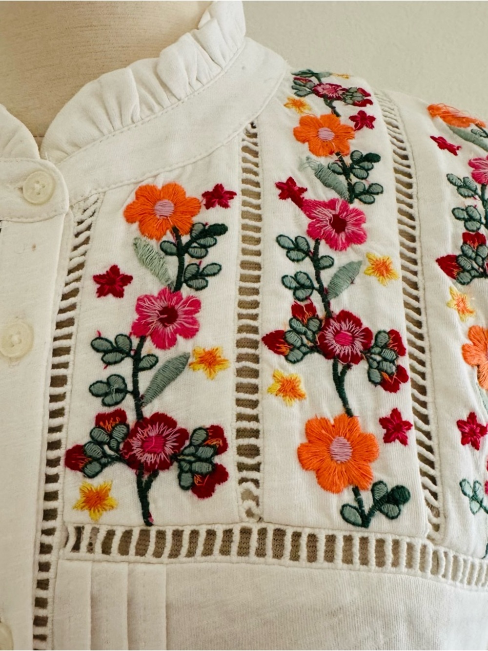 Boden Embroidered Floral Button Front Top - Picture 6 of 10
